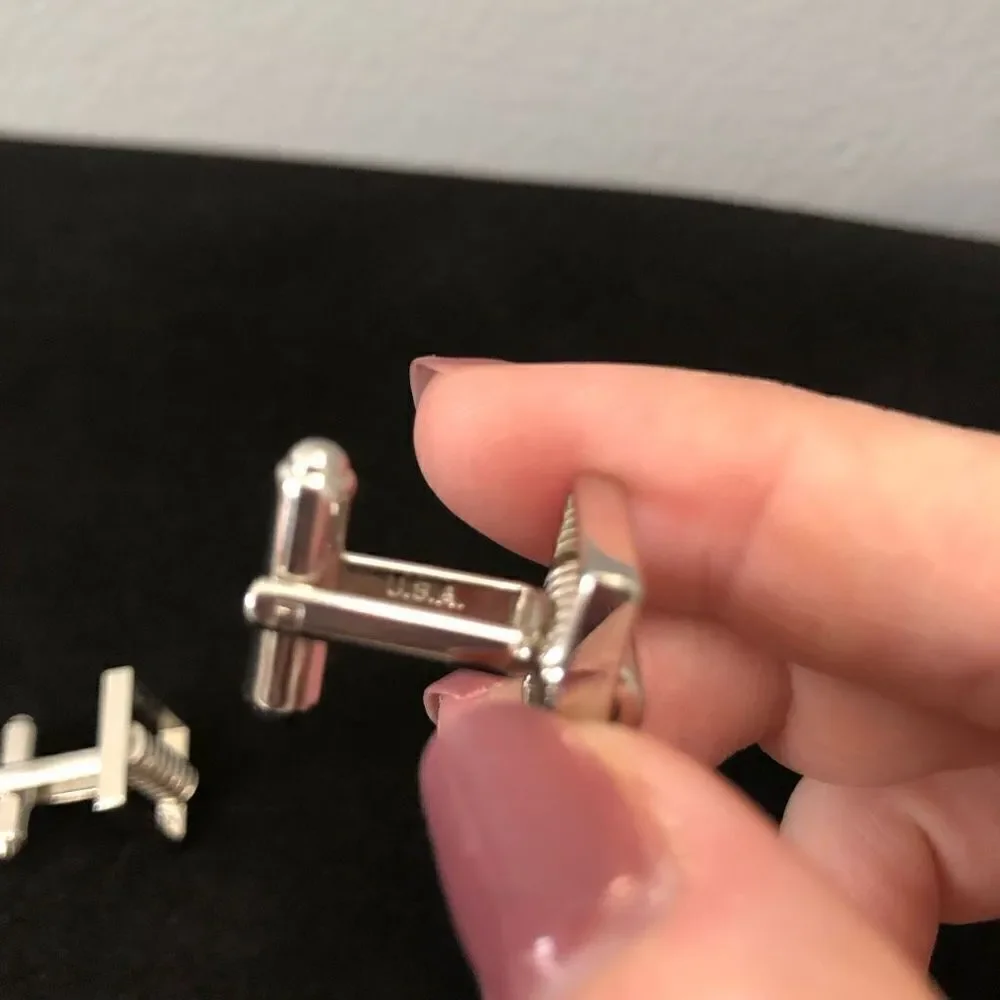 vintage hickok silver tone square cufflinks center bar‎ design made in usa